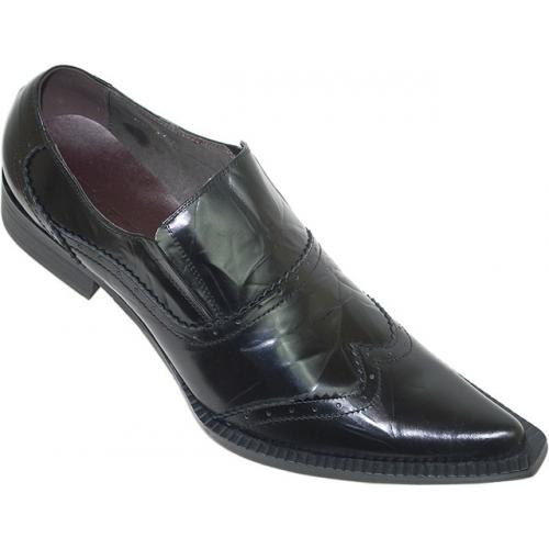 Zota Black Wing-Tip Pointed Toe Leather Shoes G883A